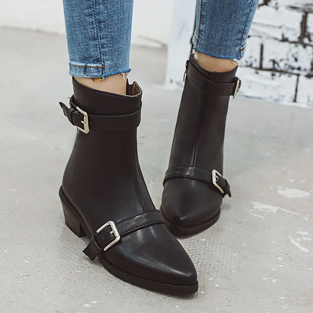 Женские черные кожаные ботинки в стиле панк коллекция 2019 года модные однотонные