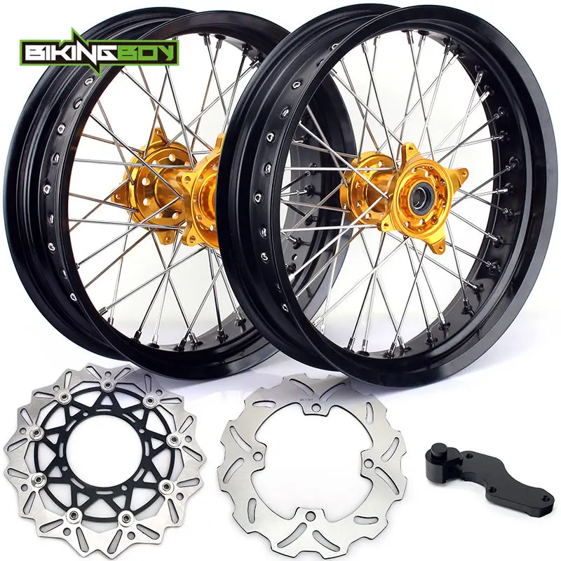 BIKINGBOY For Suzuki RMZ 250 07-19 RM-Z 450 2005- Supermoto 3.5 4.25 17" Front Rear Wheel Rim Hub Brake Discs Rotors Bracket