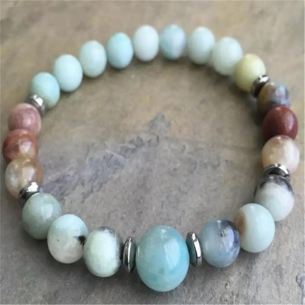 8mm 1 Pair Amazonite Stone Mala Bracelet Yoga Bangle Spiritua Buddhism Tibetan | Украшения и аксессуары
