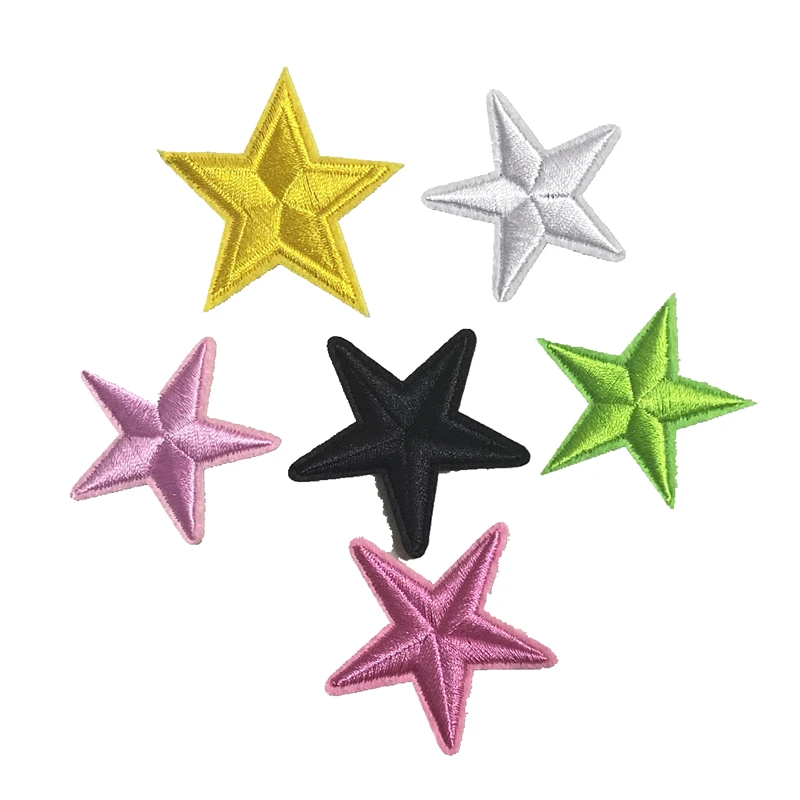 WUYUCONG Новое поступление 4,1 см Желтые/розовые/черные/белые/неоновые зеленые вышитые нашивки со звездами для одежды обуви 20 шт.