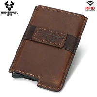 mens credit card holder genuine leather slim anti protect bussiness aluminium id cardholder rfid wallet metal case porte carte