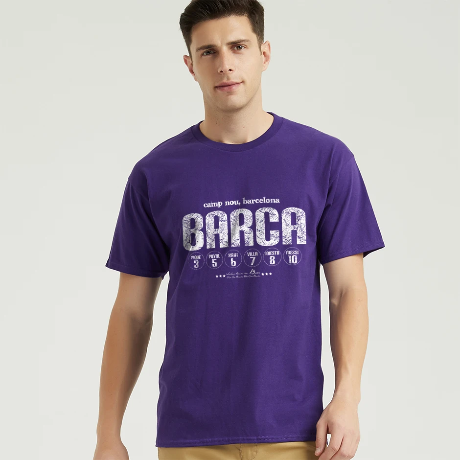 Футболка с графическим принтом Barca FC, повседневная мужская футболка, pique puyol xavi вилла iniesta messi, член команды, футболка - Цвет: Фиолетовый