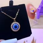 Женское Ожерелье с голубым кристаллом сглаза, турецкое колье с надписью Lucky, колье с подвеской, ювелирное изделие, подарок на день рождения, аксессуары