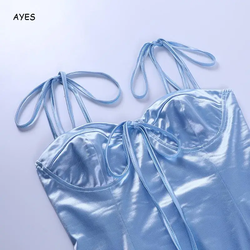 

2021 New Sexy Summer Dress For Women Lace Up Strap Mini Dresses Bowknot Bandage Bud Dress Fresh High Street Party Retro Vestidos
