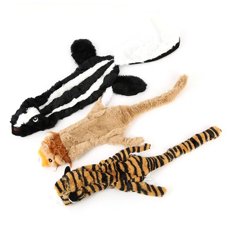 

3PCS No Stuffing Dog Toy Stuffingless Plush Squeaky Pet Chew Toy Bear Lion Tiger LXAC