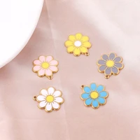 5pcs stainless steel enamel daisy flowers charms for necklace earring making pendants sunflower charms diy jewelry findings
