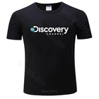 Хлопковая черная футболка, модный крутой Топ, Мужская Новая Летняя мужская футболка с логотипом Discovery Channel, черные топы, Прямая поставка