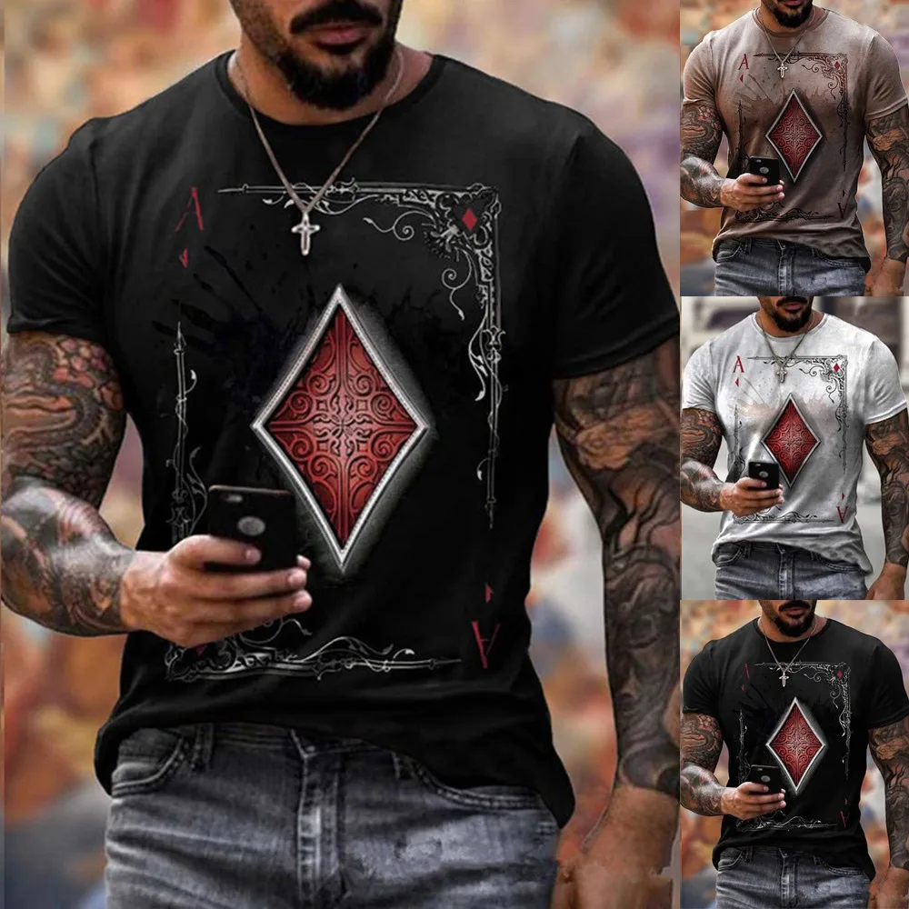 

Cool Fashion Mens 3D Printed T-shirt Crew Neck Tees Tops Summer Short Sleeve Casual T-Shirt Sport Muscle Men Poker Pattern