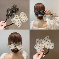 fashion yarn polka dot hair stick band bowknot women elegant donut bun maker ribbon diy hair style making tools hair accessories