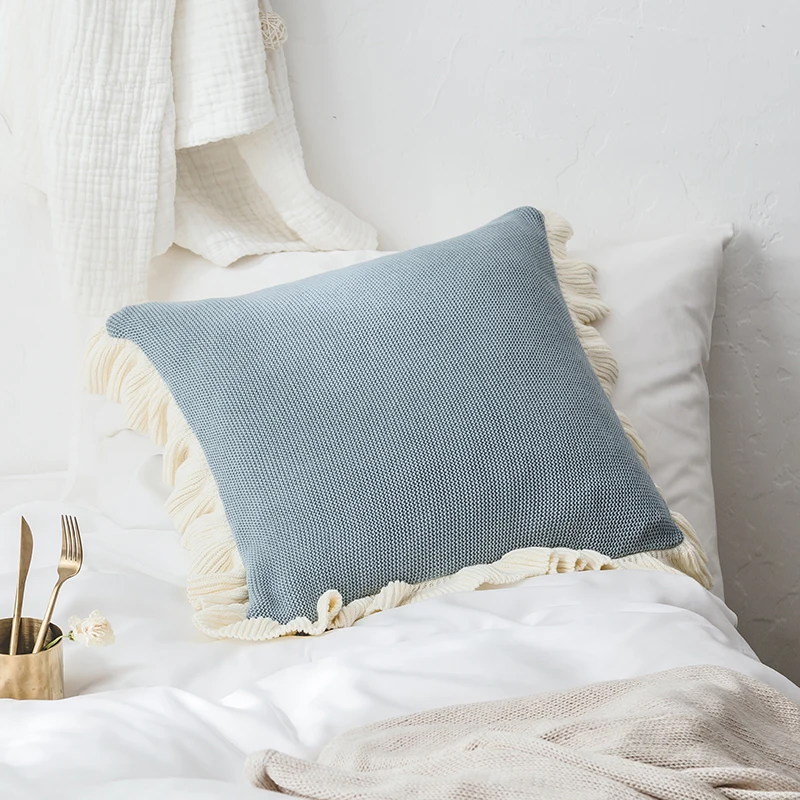 Скандинавский простой чехол для подушки однотонный вязаный белый край мягкий