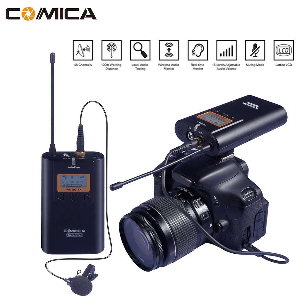 COMICA CVM-WM100 Professional 48 каналов моно/стерео UHF всенаправленная Беспроводная для Canon Nikon