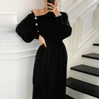 Женское трикотажное платье-свитер с поясом, длинное эластичное платье-свитер с косыми пуговицами, весна 2022