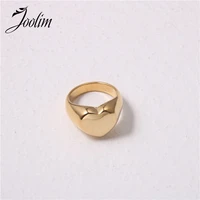 joolim high end gold finish heart band rings for women stainless steel rings for women