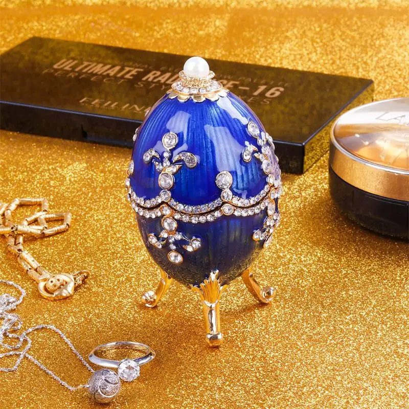 Ювелирные изделия Организатор Faberge украшения для яиц Винтаж StyleTrinket Box(синий
