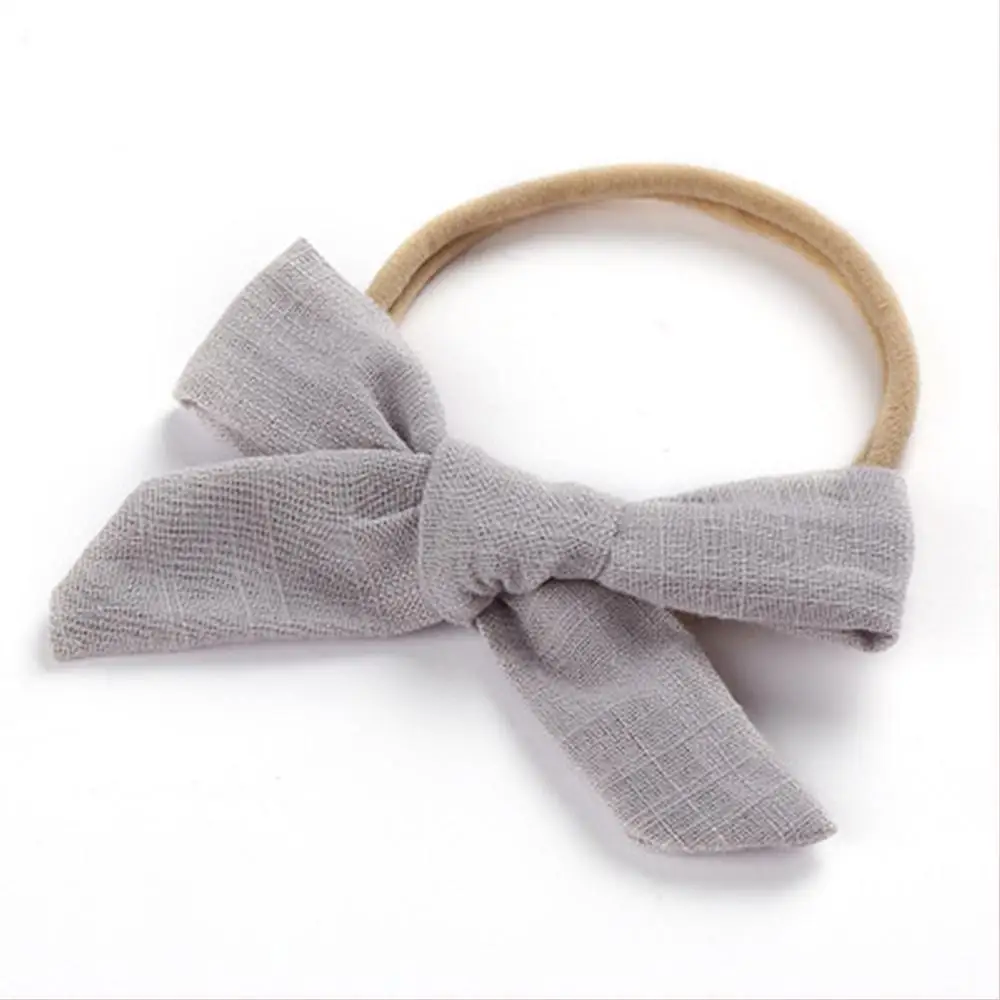 Милые однотонные нейлоновые детские повязки на голову для девочек с бантом из