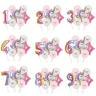 7 шт., радужные Воздушные шары праздничные шарики с единорогом в виде единорога для украшения дня рождения, для девочек, на день рождения