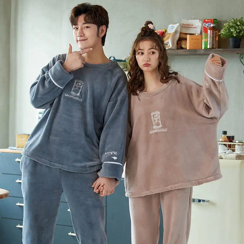 New Fall and Winter Couples Pajamas Coral Velvet Korean Version of The Student Cute Thickened Facecloth Loungewear Suit Pajamas
