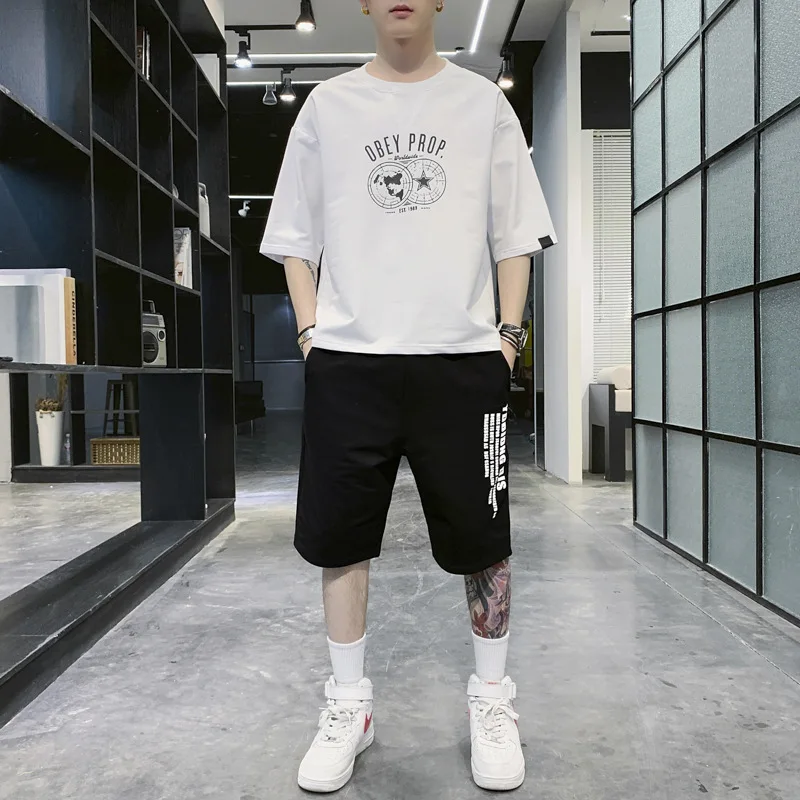 

2021 casual match summer sportswear men's T-shirt set fashion brand short sleeve shorts handsome two-piece set