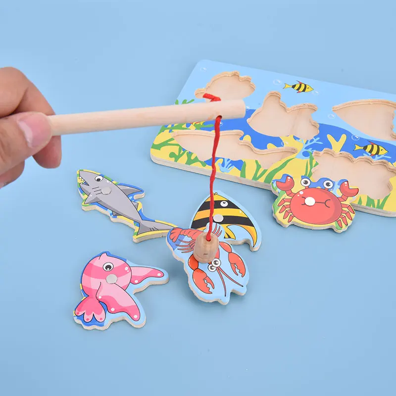 

Wooden Magnetic Ocean Fishing Toy Game & Jigsaw Puzzle Board Juguetes Fish Magnet Toy Educational Outdoor Fun for Child Gift