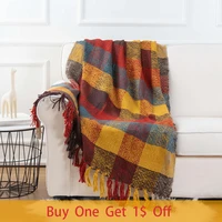 battlio home 100 acrylic throw blanket cross woven bright fun colors knitted blanket thicken plaid decorative bed blanket