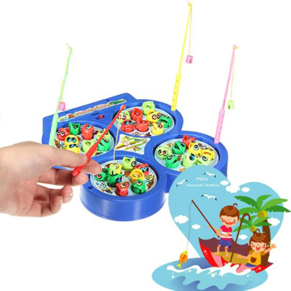 

Funny Electric 4-Plate Rotating Musical Magnetic Fishing Game Toys Kit for Kids /Children (Random Color)