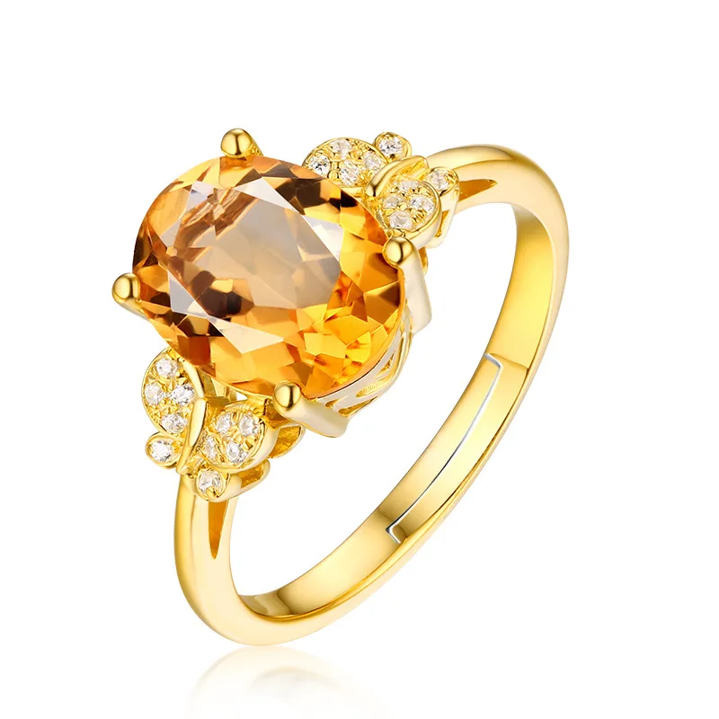 

Luxury Shining Natural Topaz Ring Butterfly Open 18K Gold Plated Finger Rings Fashion Jewelry Accessories Ornament Realizable