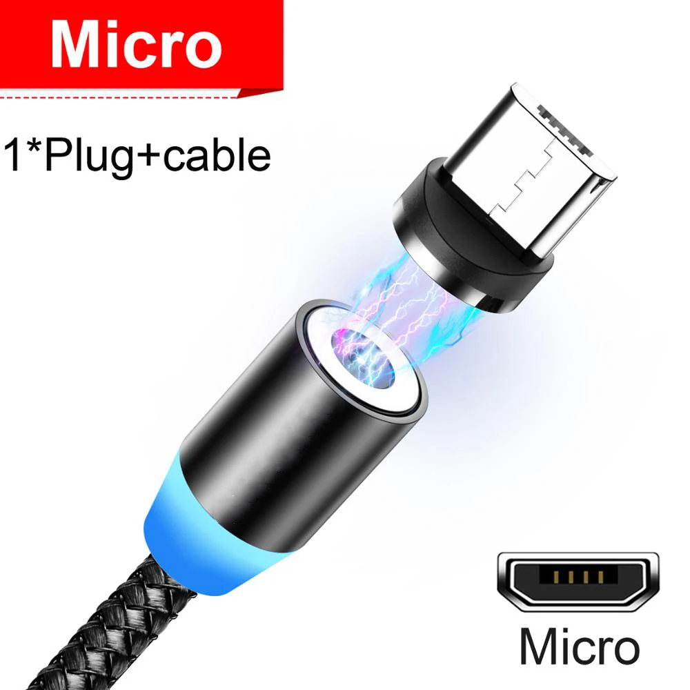 Black Micro Cable BaySerry Magnetic Cable USB Type C Cable For iPhone 11 Pro Max XR Samsung S9 Xiaomi LED Magnetic Fast Charging Micro USB C Cable - Цвет: Black Micro Cable