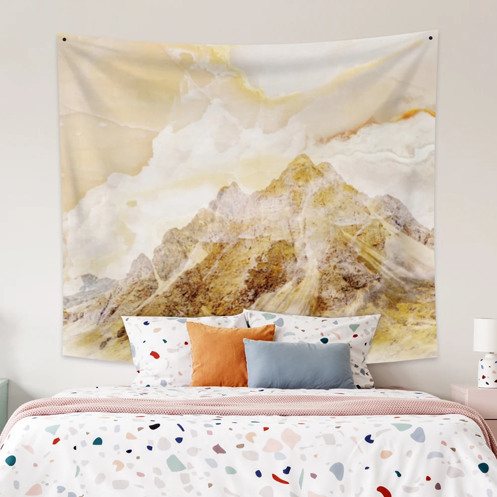 

Laeacco Fashion Tapestry Japanese Style Abstract Artistic Golden Mountain Wall Hangings Modern Home Living Room Decor Polyester