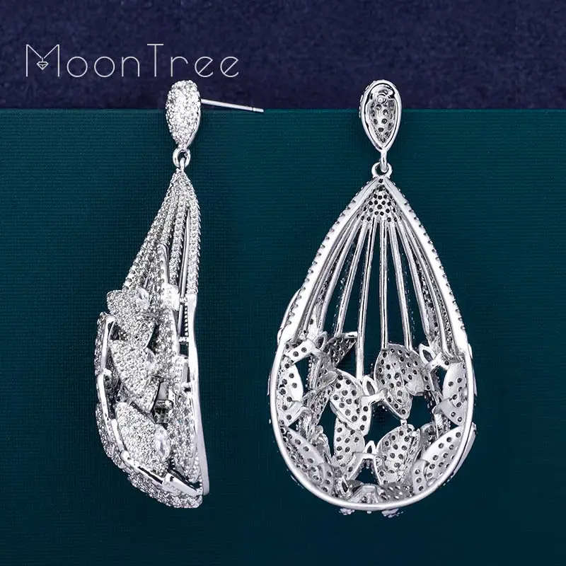 MoonTree Роскошные бабочки капли воды AAA круг кубического циркония Дубай для женщин Свадебные обручальные вечерние ювелирные изделия серьги