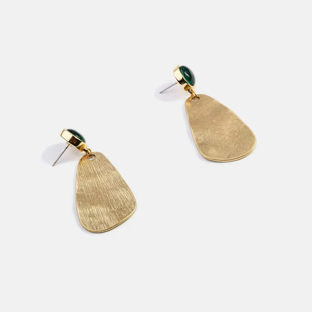 Simple Temperament Geometry Women's Drop Earrings mosaic Green stone Golden Vintage Delicate Wedding Banquet Jewelry |