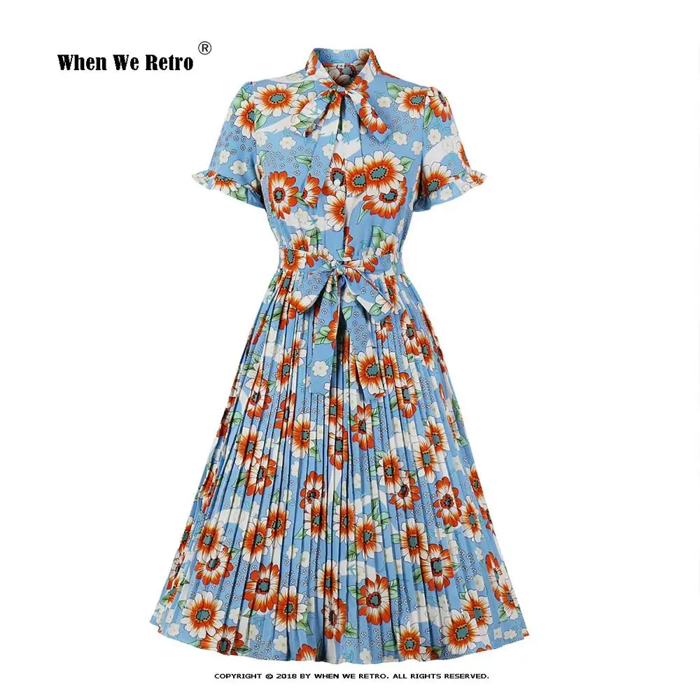 

2021 Новое повседневное женское летнее платье в цветочек роковой VD2071 с коротким рукавом Плиссированные Макси платья средней длины