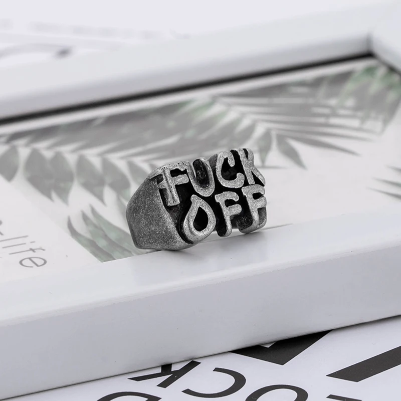 

Hip-Hop Rings Stainless Steel Cool Boy Finger Jewelry Bronze Color Letter Men Ring For Party Decor