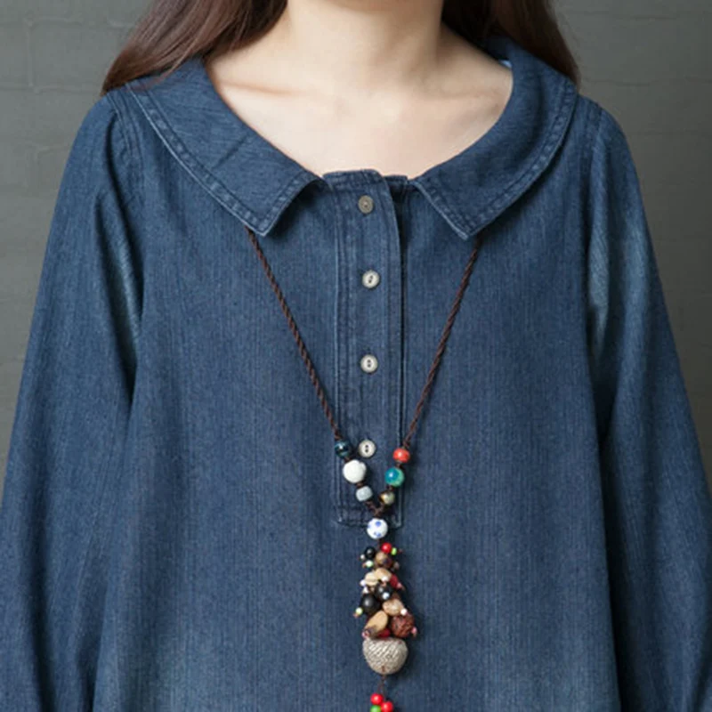 Женское длинное джинсовое платье винтажное хлопковое синее из денима с