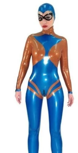 Латексные резиновые колготки Gummi темно синие и кофейные Ganzanzug Размер 0 4 мм|Зентай|