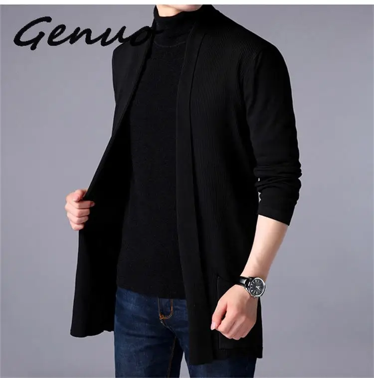Мужской длинный вязаный кардиган Geuno Однотонный свитер жакет весна осень
