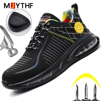 mjythf air cushion new safety shoes men boots fashion work sneakers steel toe shoes puncture proof work boots protective shoes