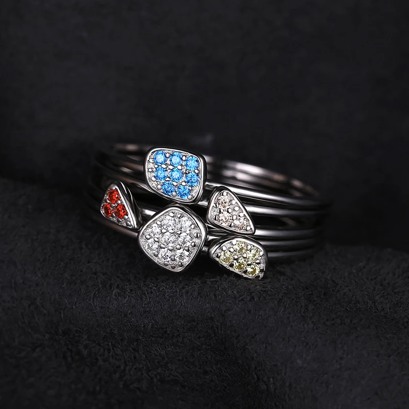 JewelryPalace мода многоцветный 4 шт. Stackbale кольцо наборы для ухода за кожей Твердые 925