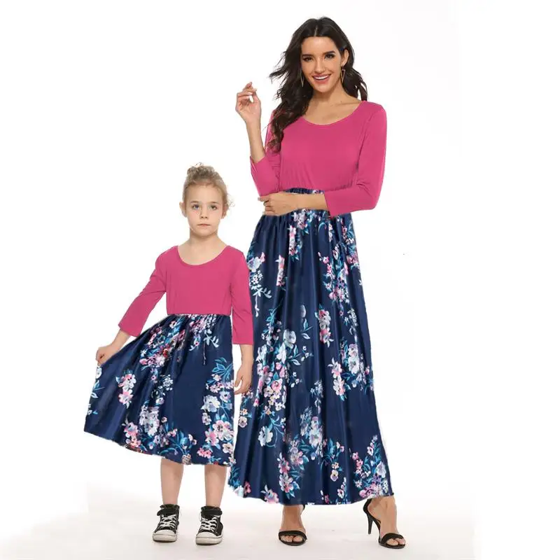 Одинаковое платье для семьи мама и дочка одежда с семиточечными рукавами