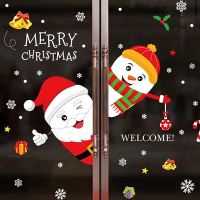 xmas 6 Рождественский Декор Наклейка на стену s домашний декоративный виниловый мультфильм Санта Клаус магазин витрина, стекло стикер очки-детский подарок на Рождество - Цвет: xmas 6