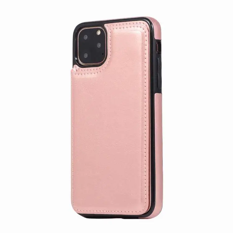 Crazy horse leather phone case for iphone 11 11pro max crazy horse leather iphone x xs xr max bracket leather case 6 7 8 plus - Цвет: pink