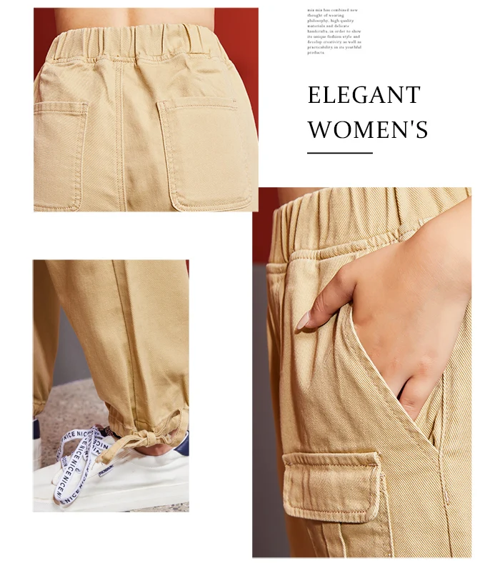 Женские стильные прямые брюки LEIJIJEANS, модные рабочие брюки цвета хаки с завязками на щиколотках, новая нейтральная модель 9121 большого размера