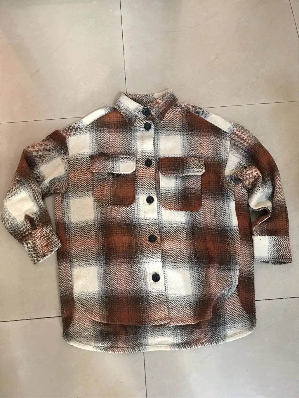 Женская рубашка в клетку кофейного цвета Мягкая шерстяная блузка с отложным