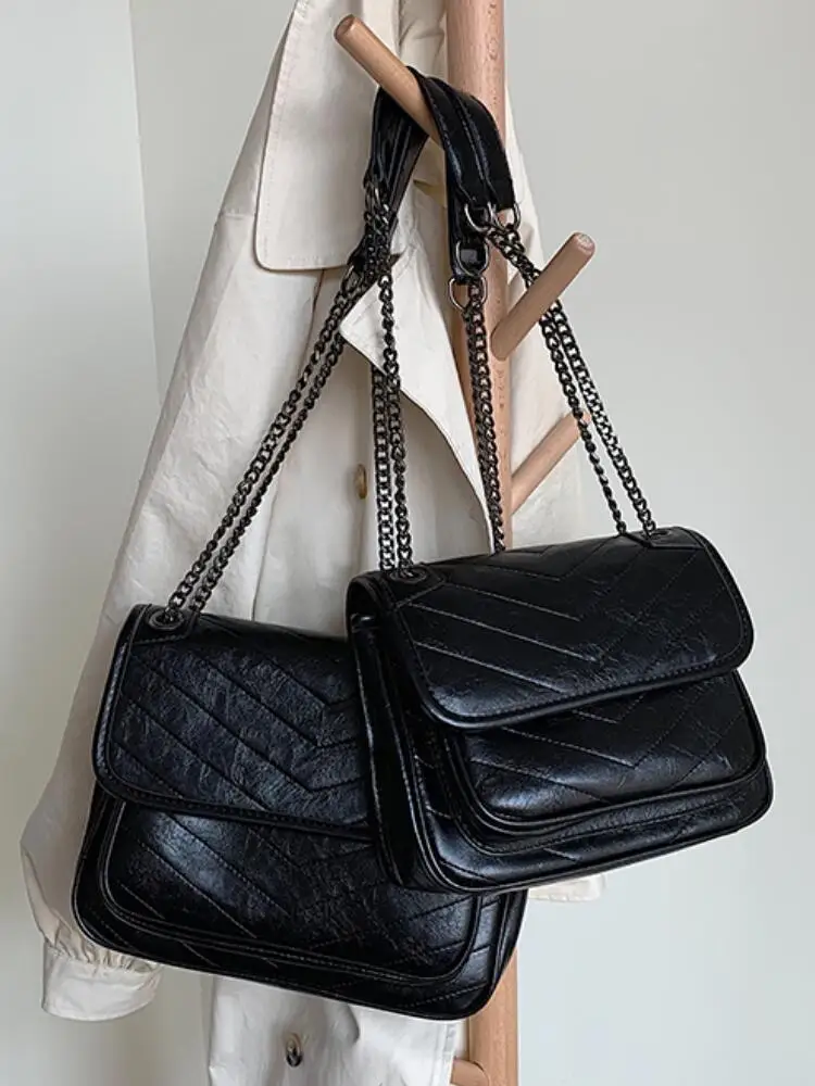 

Fashion Female Square Bag 2021 New High Quality Oil Leather Women's Designer Handbag Chain Shoulder Messenger Bag Purses