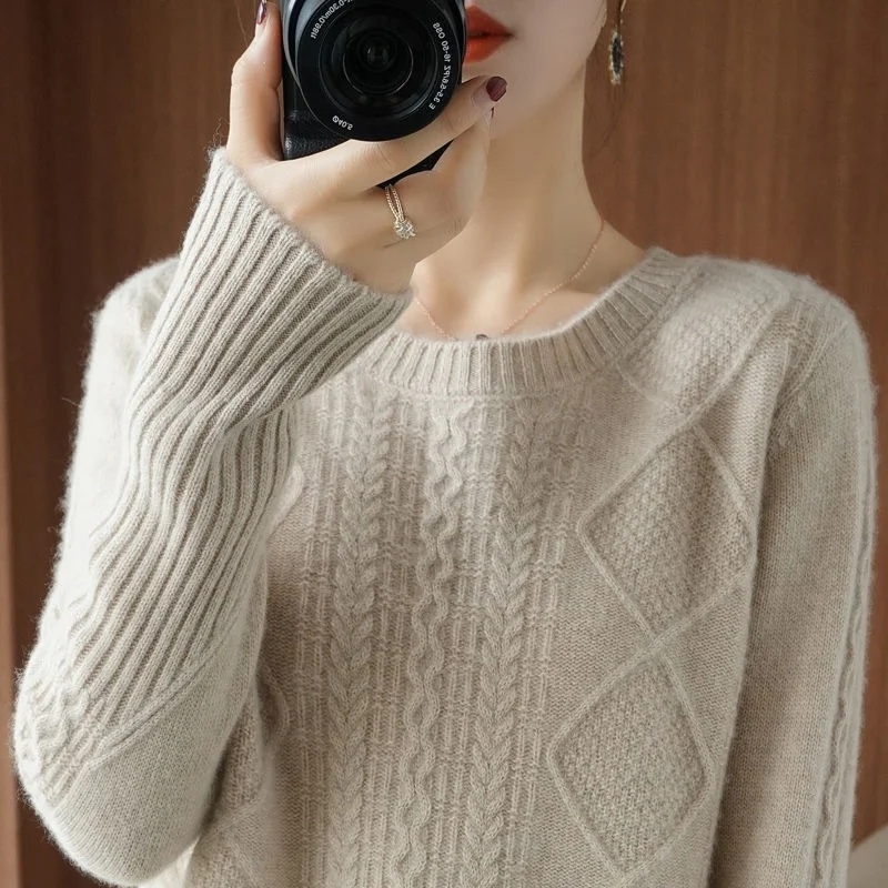 

Базовый вязаный джемпер с круглым вырезом, кашемировый женский свитер, повседневный свободный зимний свитер с длинным рукавом, женские пул...