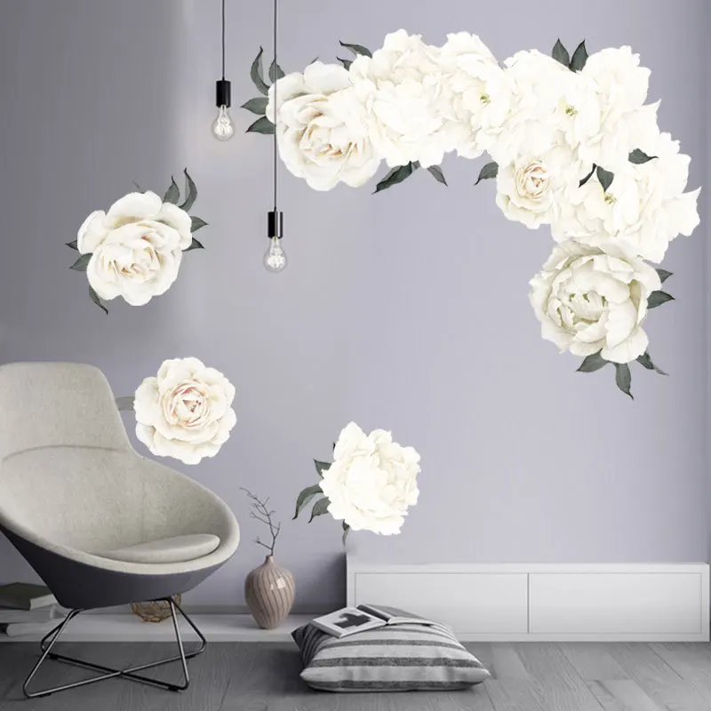

White peony Beautiful Flowers Wall Stickers for Living Room Wall Decal Baby Nursery Murals Wall Decor Poster Murals