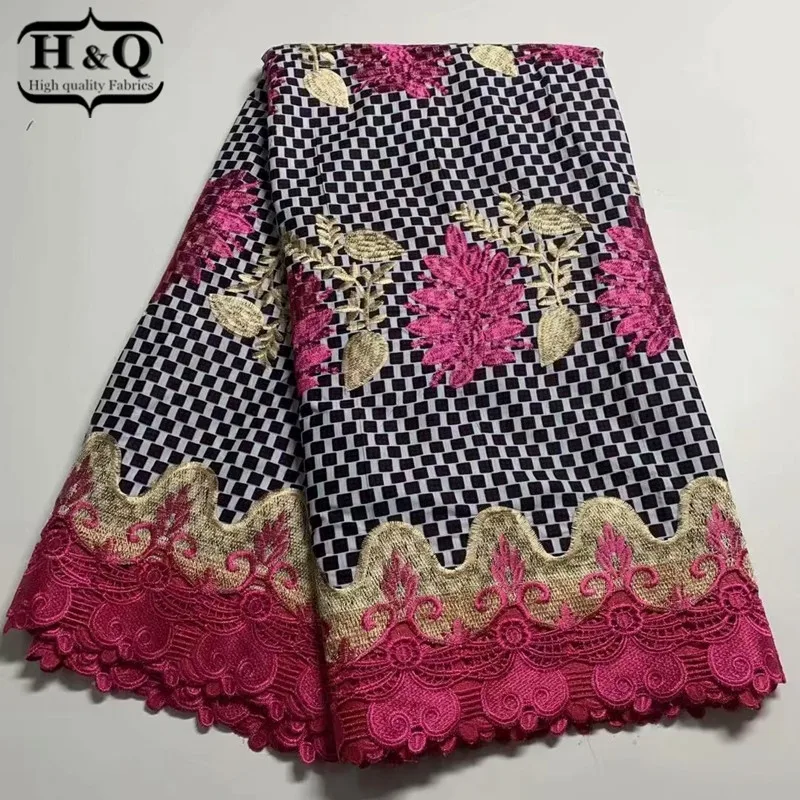 

H&Q african wax fabric lace latest arrival ankara wax with guipure cord lace fabric for nigerian wedding party dress H0319