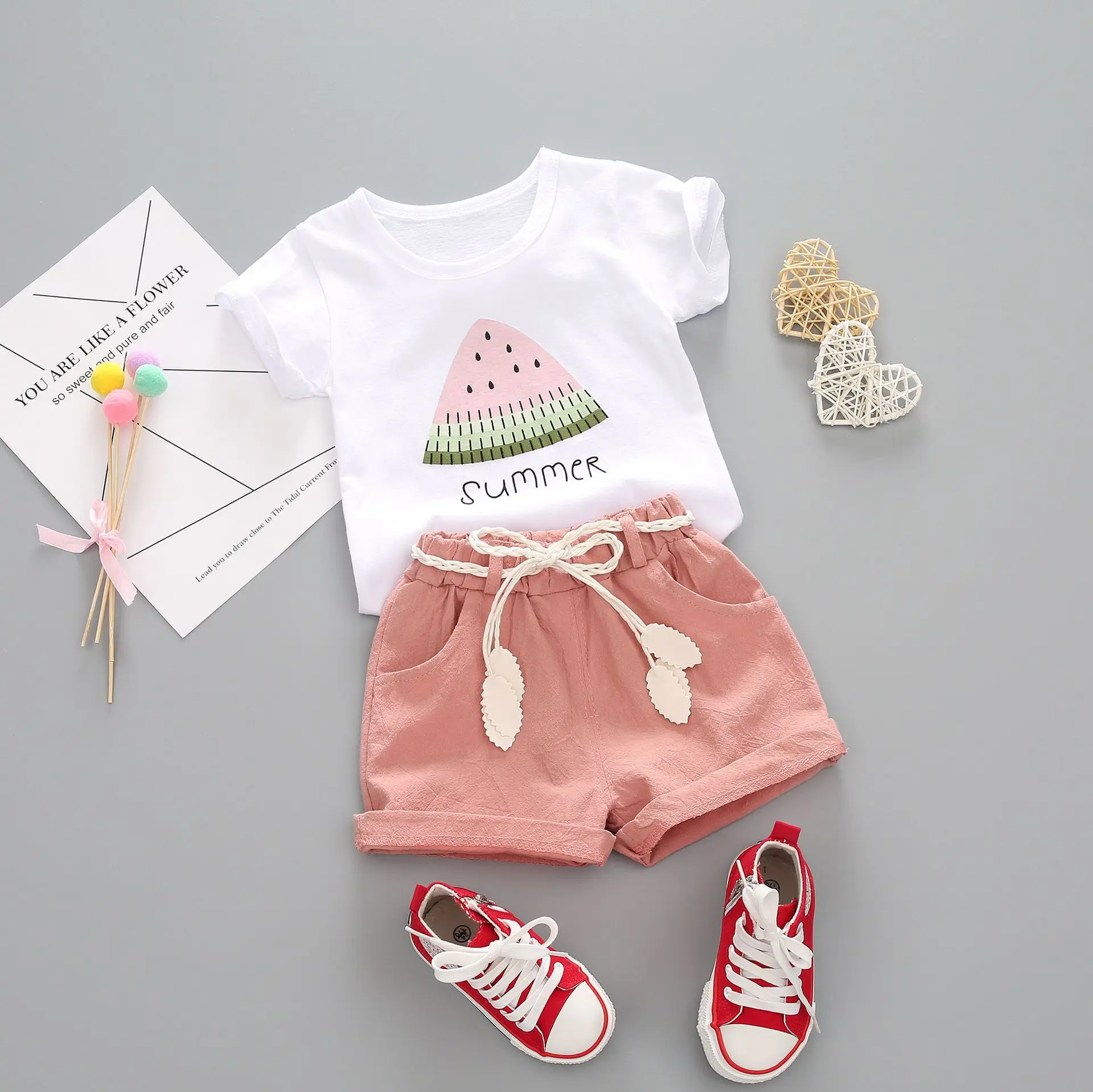 

Toddler Girls Clothes Set For Summer Fashion Short Sleeve T shirt+Shorts Girls Outfits Kids Clothing 2 3 4 Years Ropa Nina