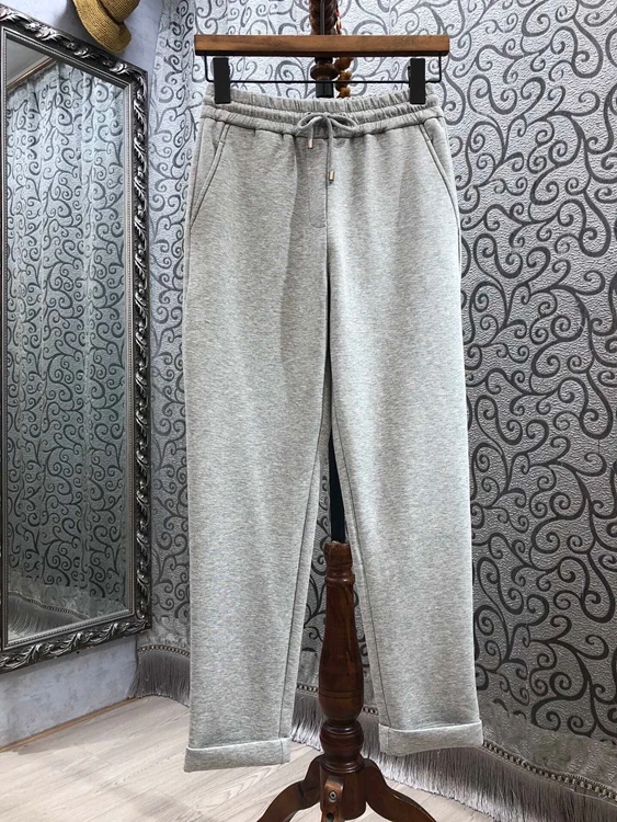 

2021 spring and summer new women's drawstring waist oblique symmetrical all-match casual pants 317