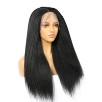 jet black colored yaki straight lace front wigs synthetic for black women with baby hair cosplay wig bundles with closure
