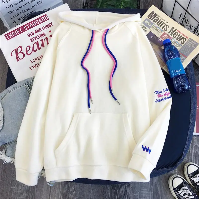 Женская Осенняя толстовка с капюшоном тонкий женский пуловер вышитыми буквами в